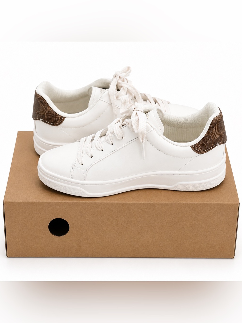 Coach White Low-Top Women's Sneakers with Brown Accent - Size 6